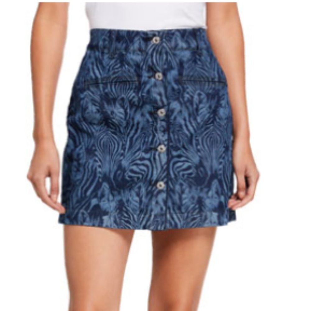 7 Fam Zebra-Print Button-Front Midi Skirt - image 1